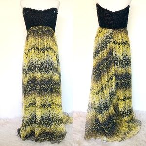 Sagaie Black & Yellow Sequin & Silk Strapless Gown